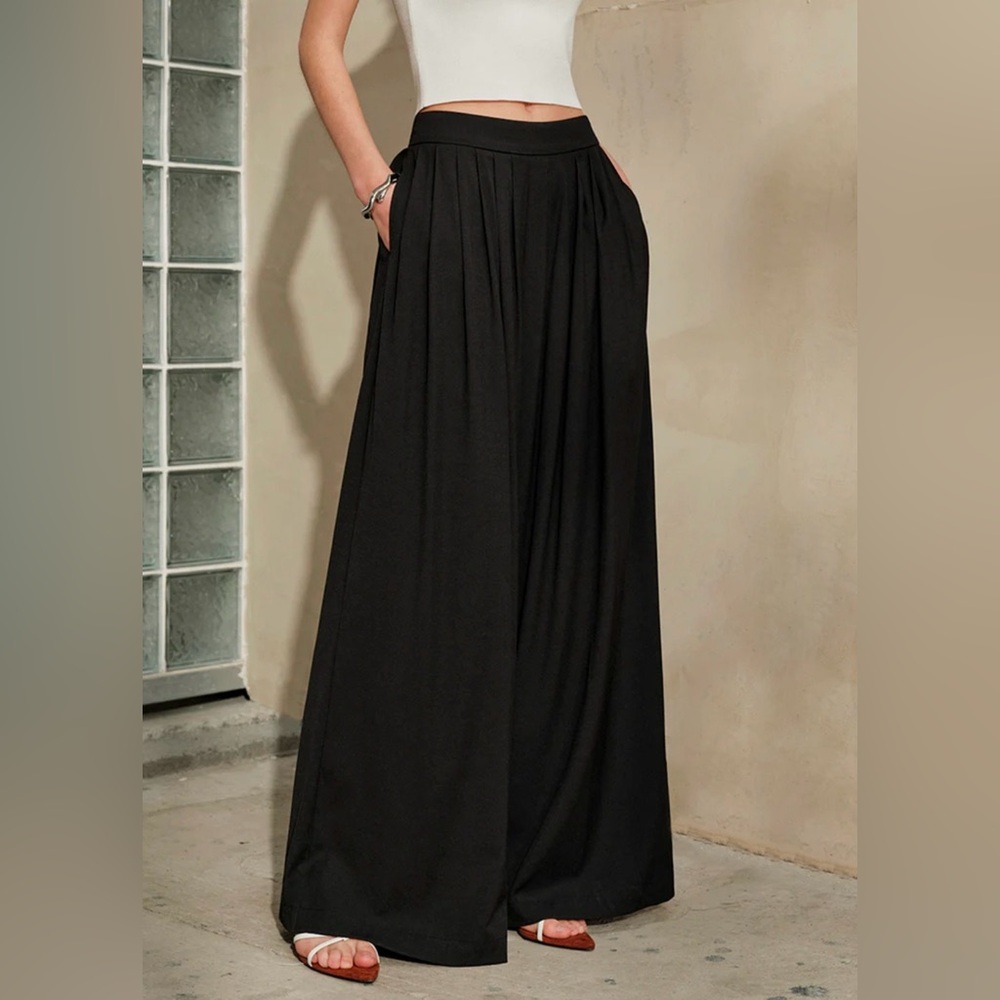 Pleated Super Wide Leg‎ Flowy Pants Stylish Luxury Tailored